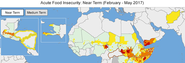 Acute Food Insecurity, Feb - May 2017, Source FEWS Net 1